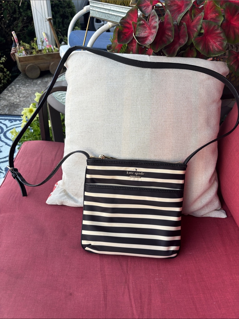 kate spade Black and Cream Striped Crossbody Purse